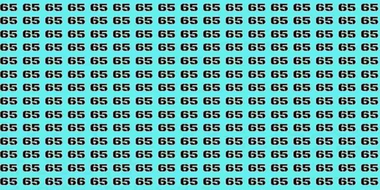 Desafio visual com números semelhantes onde é necessário encontrar o número 66 entre vários 65