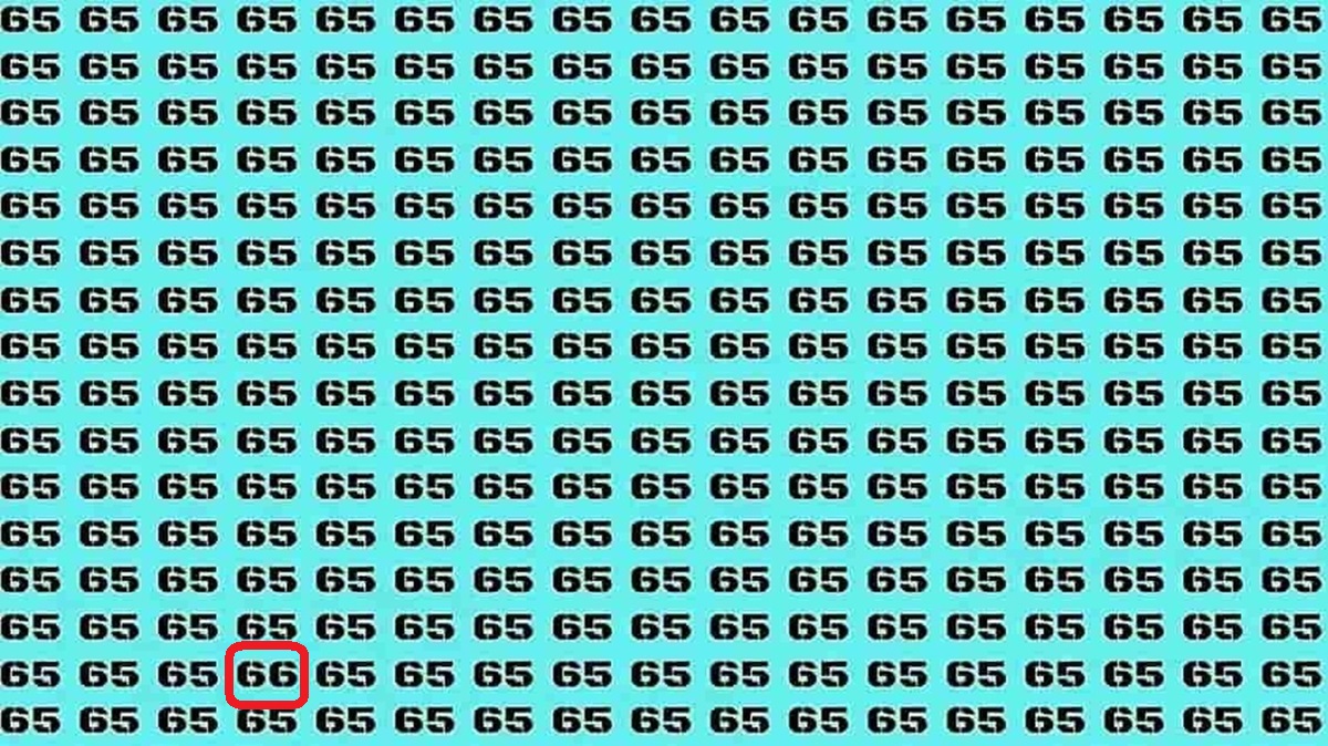 Encontre o número diferente entre os 65s Solução do desafio visual com números semelhantes onde é necessário encontrar o número 66 entre vários 65