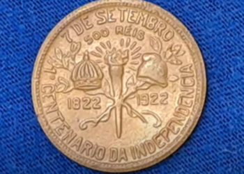 Moeda de 500 réis de 1922 comemorativa ao centenário da independência do Brasil