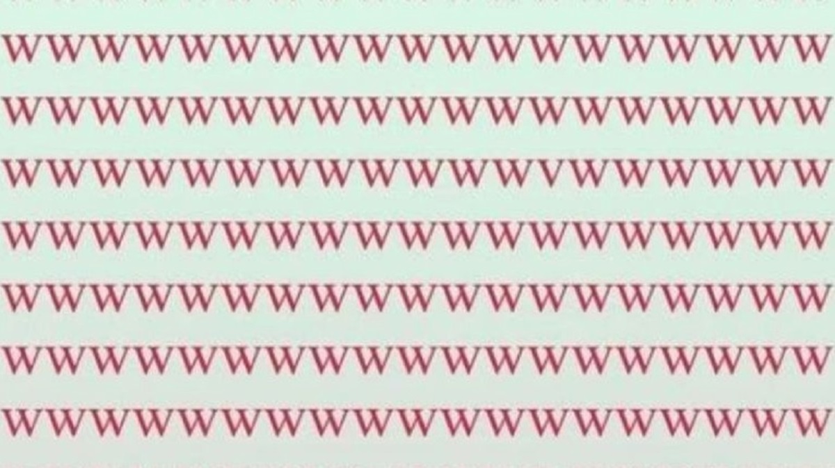 Entre tantas letras 'W', há uma letra 'V' escondida. Você consegue encontrá-la? Imagem com várias repetições da letra 'W' organizadas em linhas, com uma letra 'V' disfarçada entre elas.