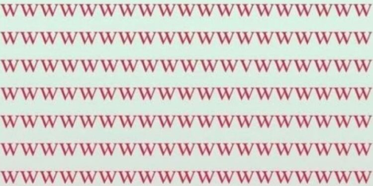 Teste de QI com várias repetições da letra 'W' organizadas em linhas, com uma letra 'V' disfarçada entre elas