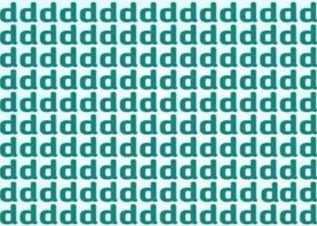Teste de QI com letras "d" com uma única letra "b" escondida entre elas.