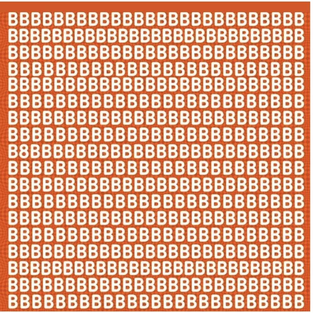 Imagem com letras "B" brancas sobre fundo laranja, com um número 8 disfarçado entre elas como parte de um desafio visual.
