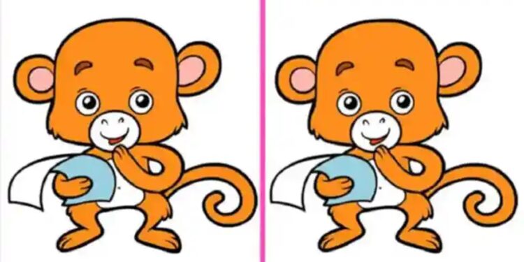 Teste de QI desenho de dois macacos laranja segurando um pano azul com pequenas diferenças entre as imagens