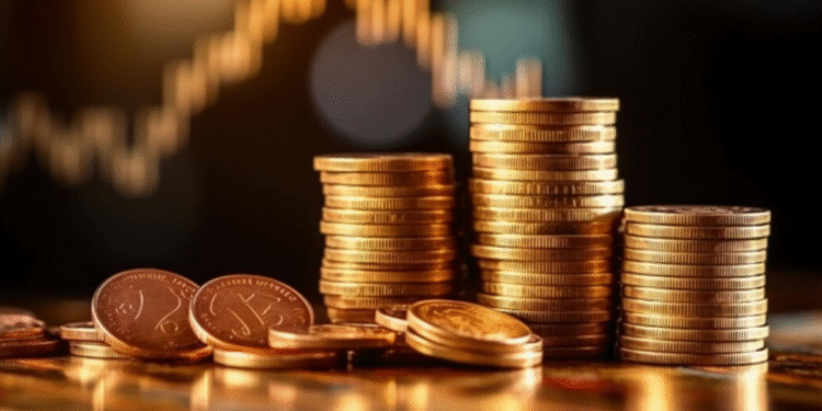 Pilhas de moedas representando as 7 moedas mais valiosas do real