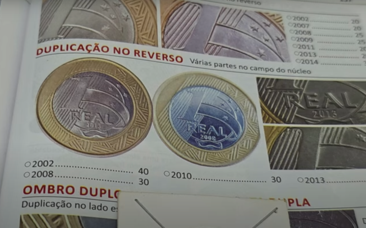 Moeda de 1 real rara com erro de reverso duplicado pode valer até 90 reais Catálogo de moedas de 1 real com erro de duplicação no reverso