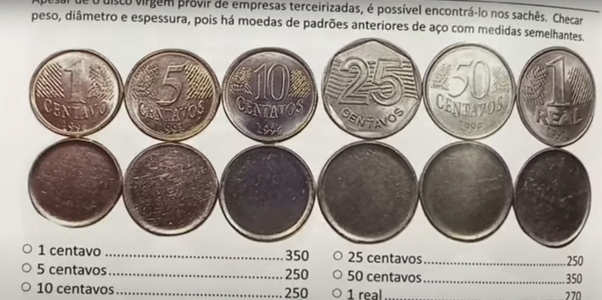 Moedas brasileiras com disco liso e valores do catálogo de colecionadores