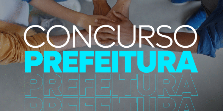 Mãos unidas em gesto de união, destacando inscrições abertas para concurso da Prefeitura.