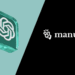 Inteligência Artificial: Logos do ChatGPT e do Manus lado a lado em fundo dividido nas cores verde e preto.