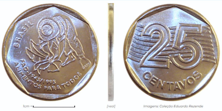moeda de 25 centavos fao 1995 com erro de cunhagem raro e valioso