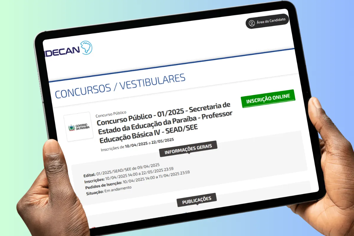 Concurso Paraíba Tela de inscrição online para concurso da Secretaria de Educação da Paraíba.
