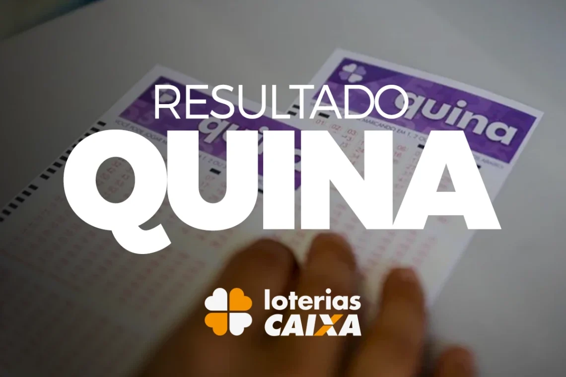 Cartela da Quina com resultados destacados e a logo da Loterias Caixa