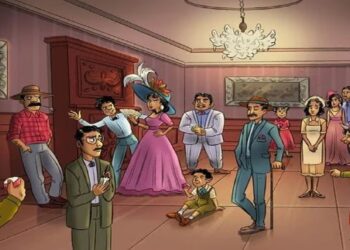 Desafio visual de um baile antigo, onde se deve encontrar o fantasma oculto entre os convidados.