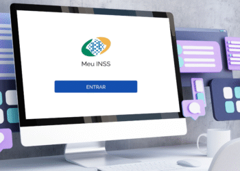 Tela de computador exibindo a página de login do Meu INSS com o botão "Entrar".