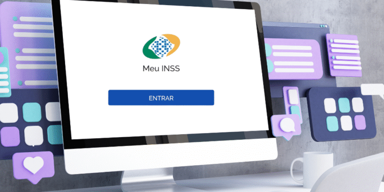 Tela de computador exibindo a página de login do Meu INSS com o botão "Entrar".