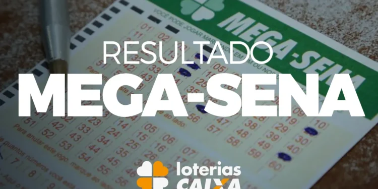 Bilhete preenchido da Mega-Sena com resultados recentes, mostrando números marcados à caneta azul