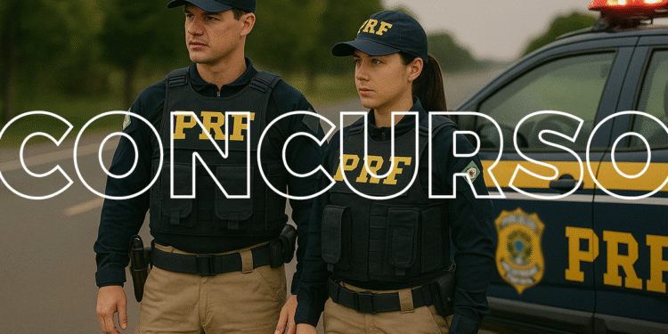 Equipe da PRF durante operação de fiscalização, representando o concurso.