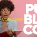 Mulher jovem com óculos e cabelo cacheado, segurando lápis e caderno, com o texto ‘Concurso Público’ ao fundo.