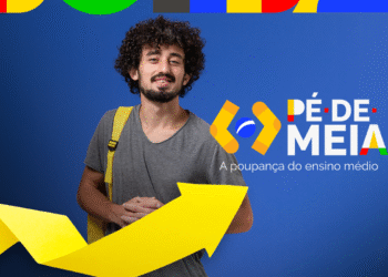 Jovem com mochila, ilustrando o público jovem do programa Pé-de-Meia.