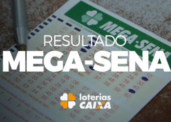 Cartão de aposta da Mega-Sena com resultado impresso e logo da Caixa Econômica.