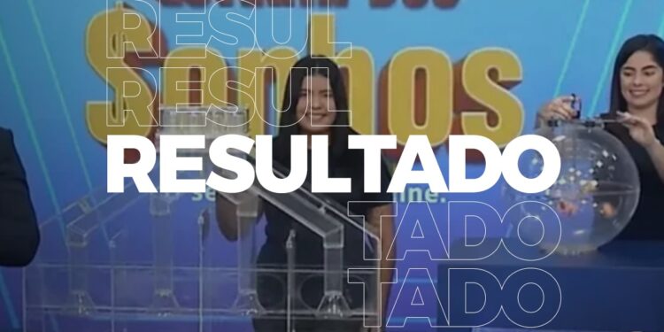Imagem da transmissão ao vivo da Loteria dos Sonhos, com a palavra 'RESULTADO' em destaque e apresentadores segurando a urna de sorteio.