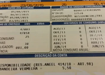 Conta de luz do mês de agosto de 2015 com consumo de 25 kWh.