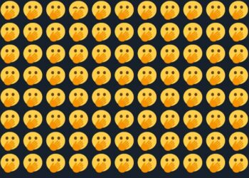 Teste de QI com um emoji com a mão na boca repetido várias vezes, com um emoji diferente entre eles