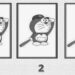 Imagem de teste de QI com uma ilustração do personagem Doraemon em três posições, com a intenção de encontrar a única diferença entre as imagens.