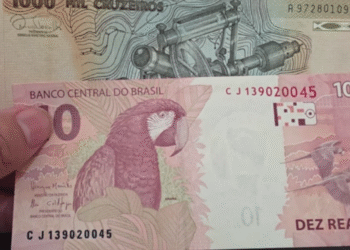 Cédulas antigas do Brasil, incluindo nota de 10 reais da segunda família e 1000 cruzeiros