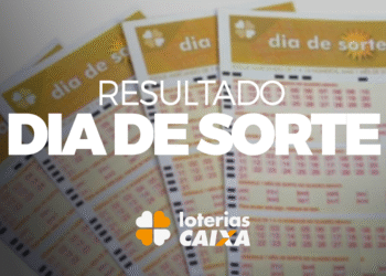 Bilhetes da loteria Dia de Sorte com destaque para os resultados e marca da Caixa