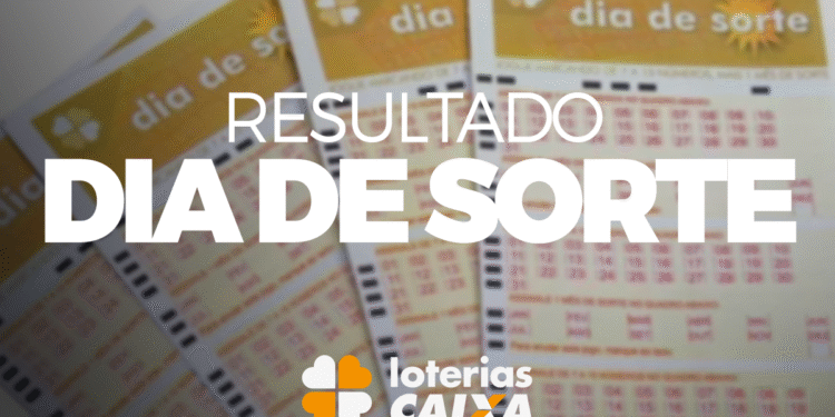 Bilhetes da loteria Dia de Sorte com destaque para os resultados e marca da Caixa