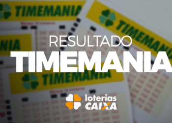 Bilhetes da Timemania com destaque para o resultado do concurso e logo das Loterias Caixa