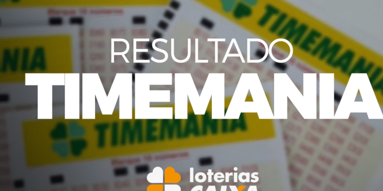 Bilhetes da Timemania com destaque para o resultado do concurso e logo das Loterias Caixa