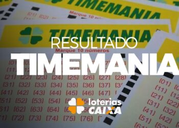 Bilhetes da Timemania com destaque para o resultado do concurso e logo das Loterias Caixa