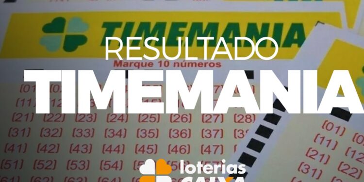 Bilhetes da Timemania com destaque para o resultado do concurso e logo das Loterias Caixa