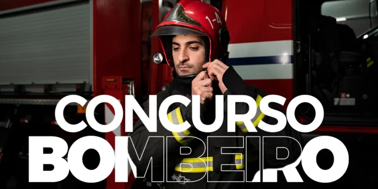 Bombeiro se preparando para o serviço durante concurso público.