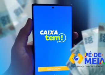 Tela do aplicativo Caixa Tem com o logo do Pé-de-Meia, representando nova rodada de pagamentos de R$ 200 ou R$ 225.