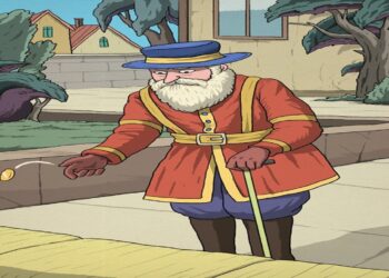 Desafio visual com um homem arremessando moeda com corvo camuflado entre as árvores ao fundo