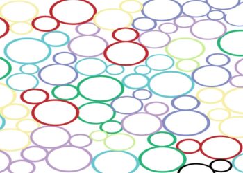 Desafio visual com círculos coloridos sobre fundo branco, formando figuras sobrepostas que escondem o número 3