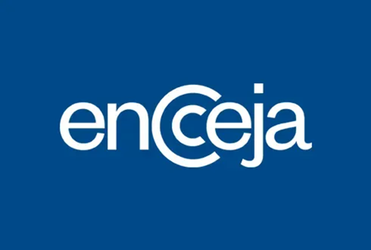 Como funcionam as provas do Encceja 2025 Logo oficial do Encceja 2025 em fundo azul.