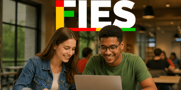 Estudantes universitários estudando com notebook e materiais acadêmicos durante o processo seletivo do Fies 2026.
