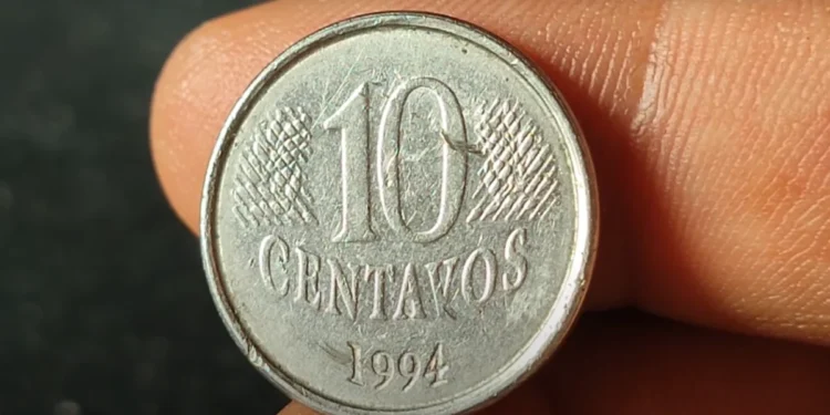 Moeda de 10 centavos de 1994 com possível valor numismático