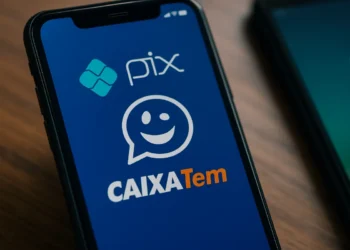 Logo do PIX e Caixa Tem, com a imagem indicando os valores de R$ 200, R$ 225 e R$ 1.000 a serem liberados em agosto.