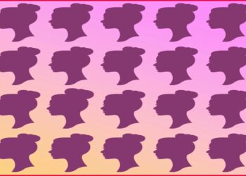 Teste de QI com silhuetas femininas em perfil com penteado coque sobre fundo degradê; uma figura está diferente das demais.