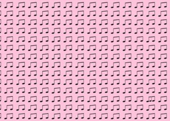 Teste visual com uma sequência de notas musicais com uma diferente escondida ao fundo rosa