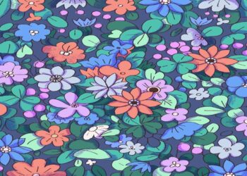 Teste visual com flores coloridas e folhas verdes sobre fundo azul escuro, com um trevo de quatro folhas escondido entre os elementos.