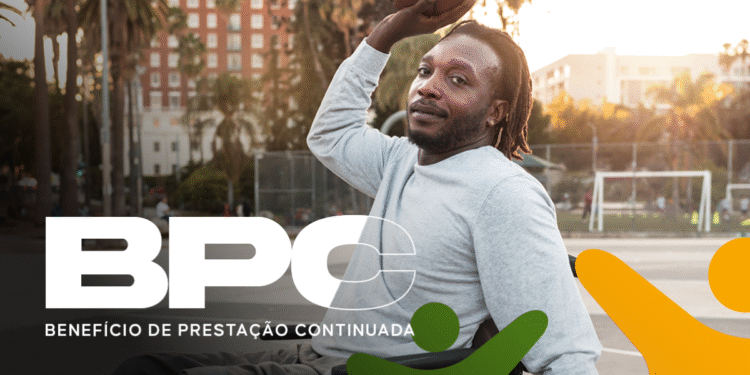 Calendário BPC agosto 2025 com homem jogando basquete e texto "Benefício de Prestação Continuada".
