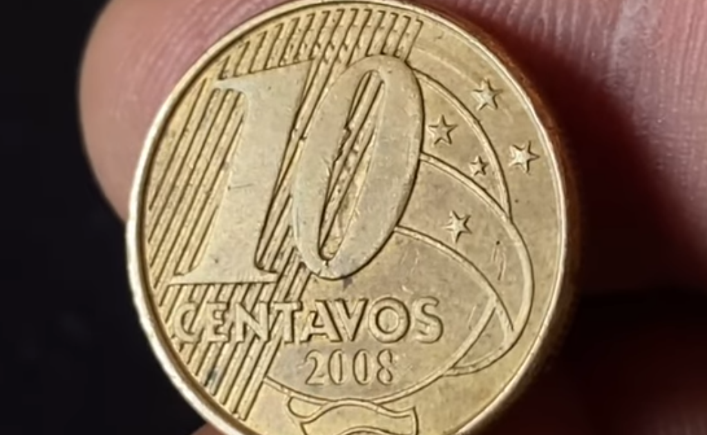 Moeda de 10 centavos de 2008 com erros de cunhagem raros