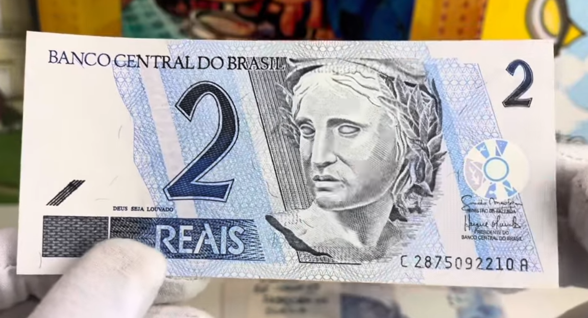 Cédula de 2 reais rara e valiosa em estado Flor de Estampa Cédula rara de 2 reais em perfeito estado de conservação