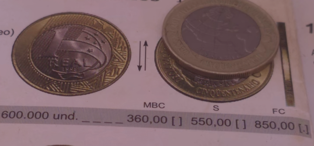 Moeda de 1 real dos Direitos Humanos com valores estimados no catálogo numismático